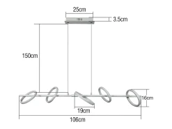 NETTLIFE Lámpara colgante LED moderna de 31 W con anillos rotativos amovibles de luz blanca cálida 3000 K