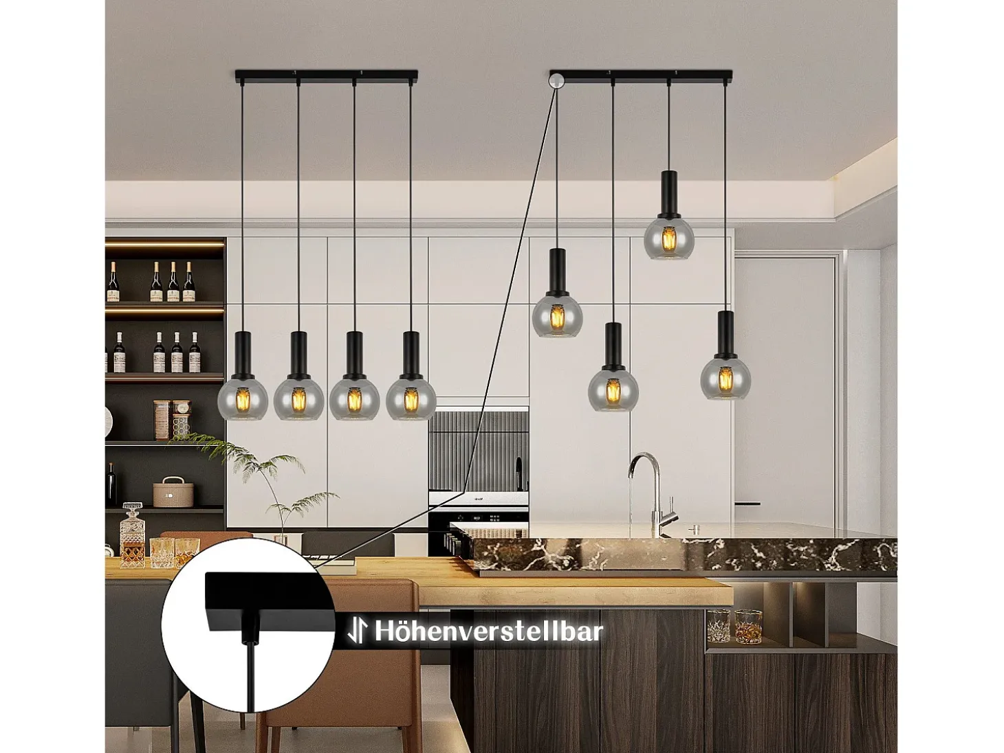NETTLIFE Lámpara colgante para mesa de comedor, de cristal, 4 luces, vintage, E27, estilo retro.