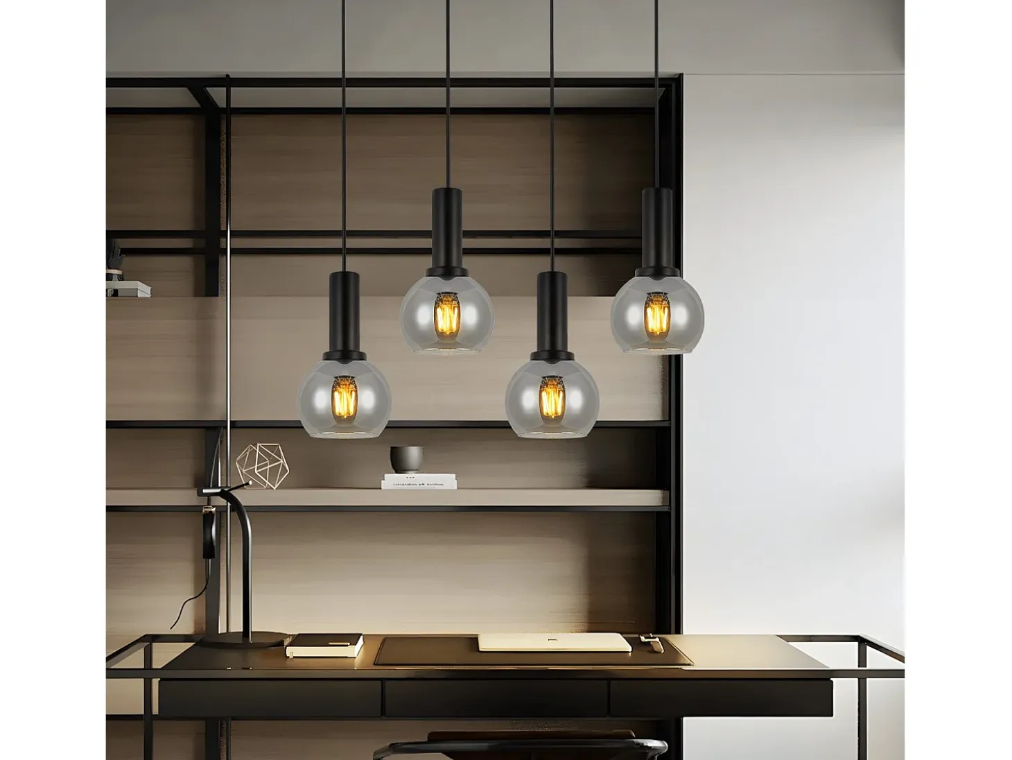 NETTLIFE Lámpara colgante para mesa de comedor, de cristal, 4 luces, vintage, E27, estilo retro.
