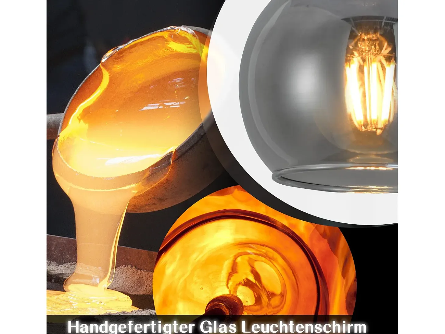 NETTLIFE Lámpara colgante para mesa de comedor, de cristal, 4 luces, vintage, E27, estilo retro.
