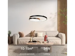 NETTLIFE Lámpara Colgante LED Aluminio Negro 40CM Diam.150cm Diseño Regulable Lámpara de Mesa de Moderna con Control Remoto para Dormitorio