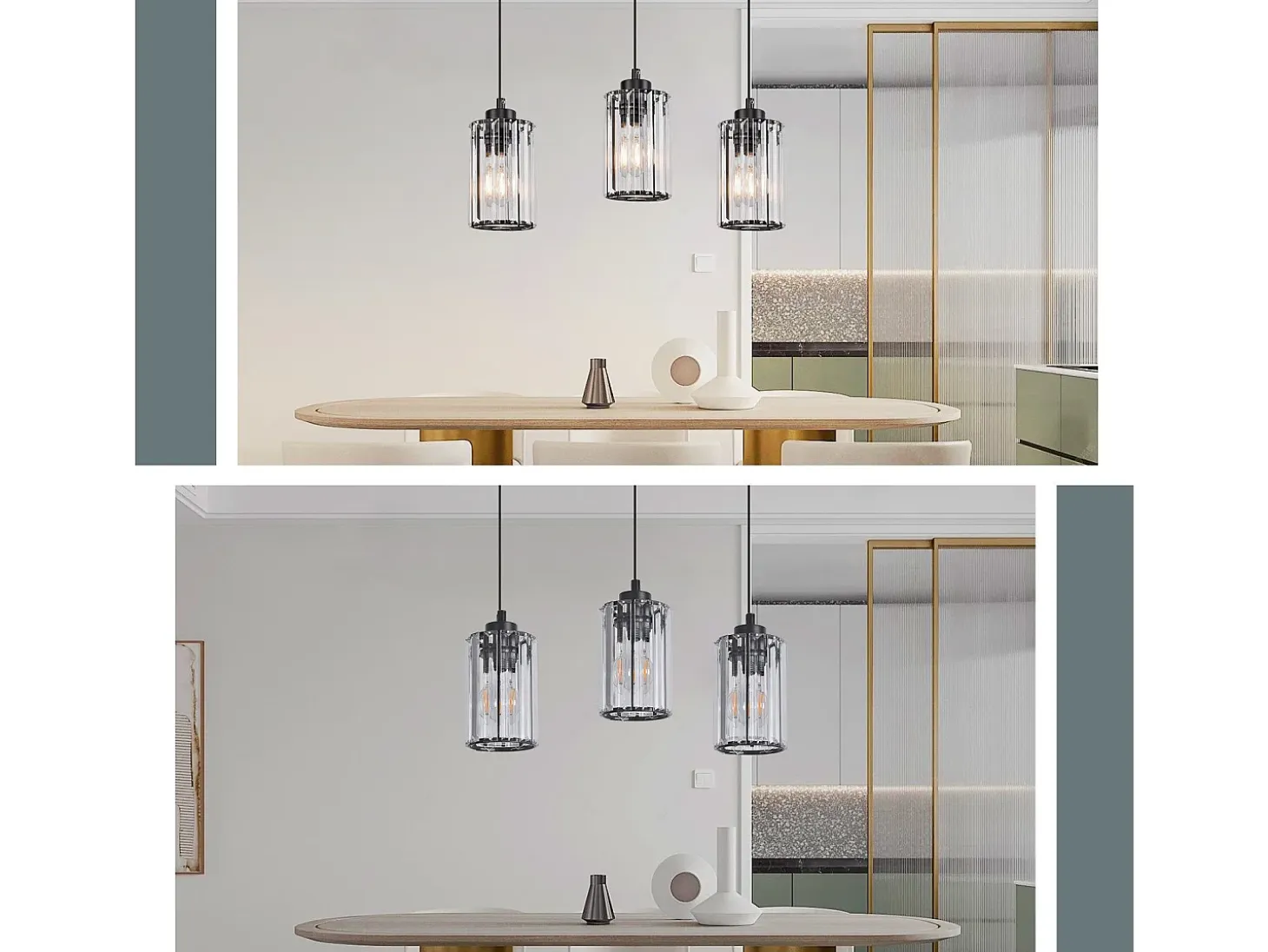 NETTLIFE Lámpara colgante moderna de cristal negro para mesa de comedor, 3 llamas, E27