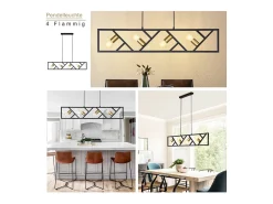 NETTLIFE Lámpara Colgante Vintage Negro y Dorado 4 llamas E27 Metal Diam.100CM Lámpara Retro de Comedor para Sala Cocina
