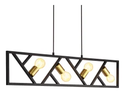 NETTLIFE Lámpara Colgante Vintage Negro y Dorado 4 llamas E27 Metal Diam.100CM Lámpara Retro de Comedor para Sala Cocina