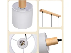 NETTLIFE Lámpara colgante de madera blanca Diam.47 cm E14 pantalla de tela colgante rústica vintage para restaurante cocina salón oficina