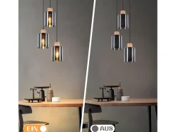 NETTLIFE Lámpara colgante de madera, lámpara colgante E27, lámpara de mesa de comedor vintage, lámpara de comedor hecha de vidrio