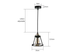NETTLIFE Lámpara colgante E27 negro Diam.15cm metal vintage para comedor cocina salón restaurante 150cm