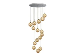 NETTLIFE Lámpara colgante de cristal ámbar moderna Diam.41cm G9 Escalera Lámpara de araña ajustable en altura 15 bombillas Lámpara de de para