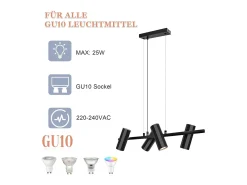 NETTLIFE Lámpara colgante de metal negro diámetro 66 cm GU10 4 llamas moderna sala de estar industrial para interior cocina dormitorio