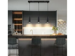 NETTLIFE Lámpara colgante de metal negro diámetro 44 cm GU10 3 bombillas salón industrial moderno para interior cocina dormitorio