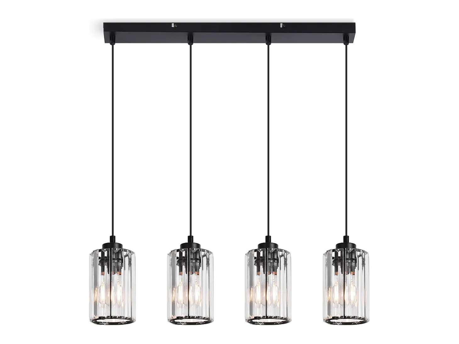 NETTLIFE Lámpara colgante moderna de cristal negro para mesa de comedor, 4 llamas, E27