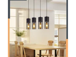 NETTLIFE Lámpara colgante para mesa de comedor, E27, 4 llamas, LED ajustable, pantalla de cristal moderna