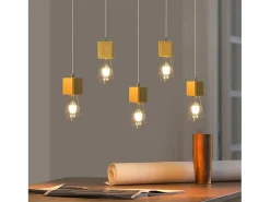 NETTLIFE Lámpara colgante 5 llamas E27 madera vintage Diam.60cm para comedor cocina salón, sin bombilla