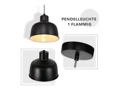 NETTLIFE Lámpara Colgante Metal Negro E27 Diam.170cm Lámpara Industrial de Mesa Vintage 1 Bombilla para Salón Dormitorio Oficina