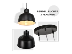 NETTLIFE Lámpara Colgante Metal Diam.17,8 cm E27 Negro Vintage Industrial Retro Lámpara de 3 Bombillas para Dormitorio Salón Hotel