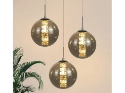 NETTLIFE Lámpara colgante cristal ámbar, 28cm, G9, Ajustable en altura, 3 luces ámbar, Cocina, Salón, Dormitorio
