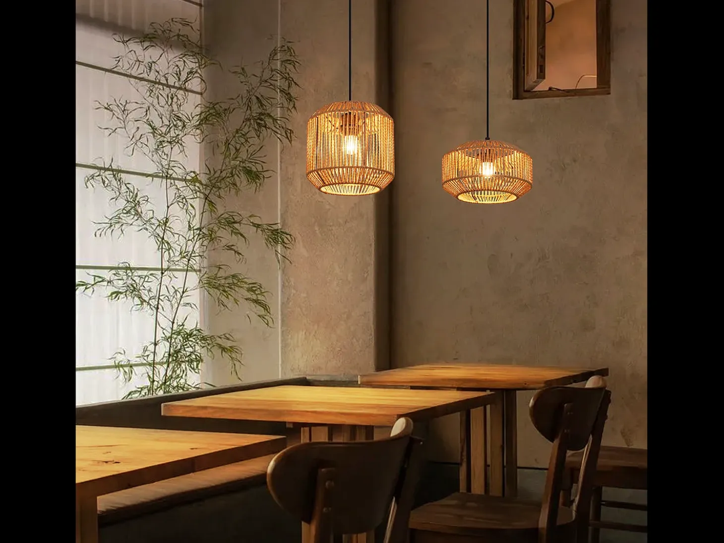NETTLIFE Lámpara colgante de mesa de comedor vintage 1 bombilla diseño de cuerda de cáñamo linterna E27 lámpara de comedor