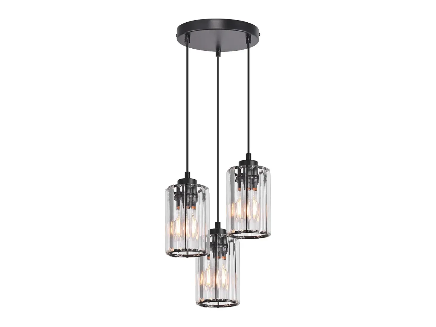 NETTLIFE Lámpara colgante moderna de cristal negro para mesa de comedor, 3 llamas, E27