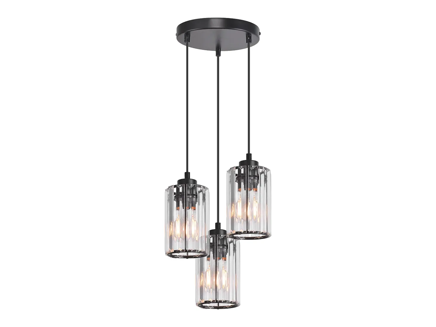 NETTLIFE Lámpara colgante moderna de cristal negro para mesa de comedor, 3 llamas, E27