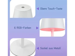 NETTLIFE Lámpara de cabecera con batería inalámbrica，2 piezas - LED RGB 2600 mhA Lámpara de mesa para exteriores Lámpara de batería USB TIPO C Blanca