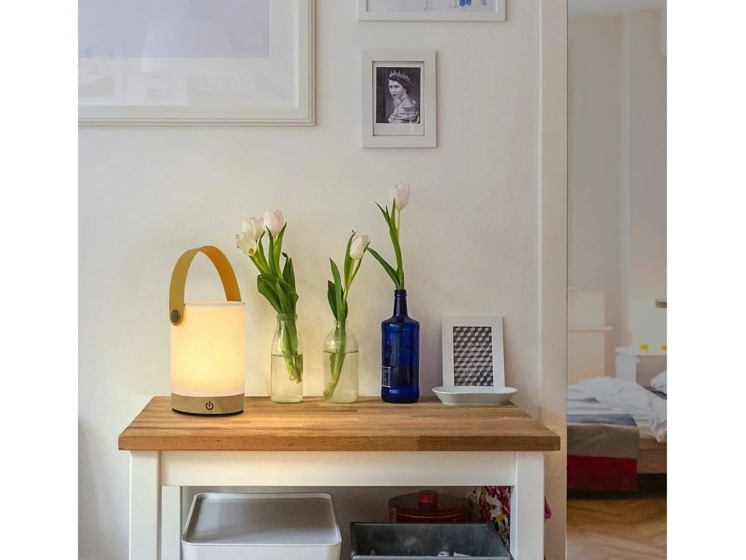 NETTLIFE Lámpara de cabecera Lámpara de mesa LED táctil - Regalo regulable con batería recargable USB Lámpara de cabecera de tela portátil moderna