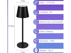 NETTLIFE Lámpara de cabecera con batería inalámbrica，2 piezas - LED RGB 2600 mhA Lámpara de mesa para exteriores Lámpara de batería USB TIPO C negra