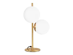 NETTLIFE lámpara de mesa / lámpara de cabecera moderna y industrial dorada, 2 bombillas con interruptor, diseño de metal y vidrio blanco, E27.