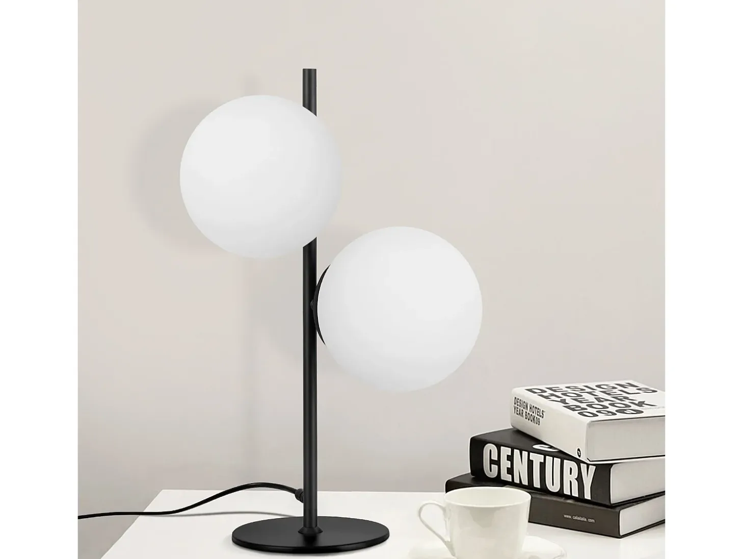 NETTLIFE Lámpara de Mesa / Lámpara de Cabecera Negra para Salón, E27, Diseño Moderno, Vidrio Industrial Vintage, Metal, 2 Bombillas