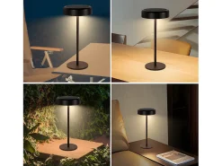 NETTLIFE Lámpara de mesa con batería solar lámpara de noche LED inalámbrica recargable de 3600 mhA táctil regulable lámpara negra con batería USB