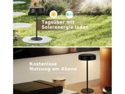 NETTLIFE Lámpara de mesa con batería solar lámpara de noche LED inalámbrica recargable de 3600 mhA táctil regulable lámpara negra con batería USB