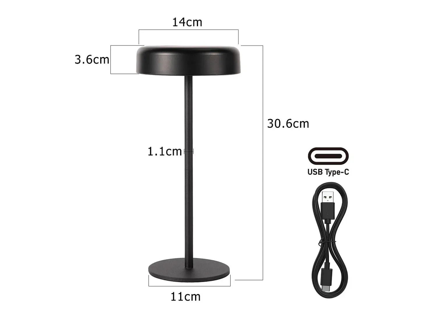 NETTLIFE Lámpara de mesa con batería solar lámpara de noche LED inalámbrica recargable de 3600 mhA táctil regulable lámpara negra con batería USB