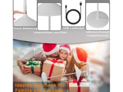 NETTLIFE Lámpara de mesa con batería, lámpara de noche LED, conjunto de 2 inalámbricas 1800 mhA recargables táctiles regulables modernas blancas IP44