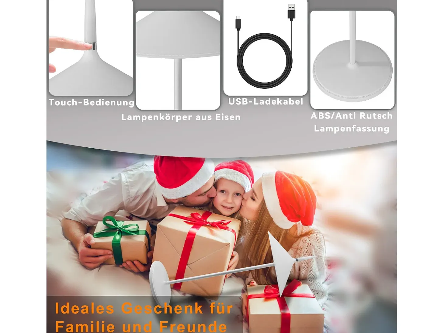 NETTLIFE Lámpara de mesa con batería, lámpara de noche LED, conjunto de 2 inalámbricas 1800 mhA recargables táctiles regulables modernas blancas IP44
