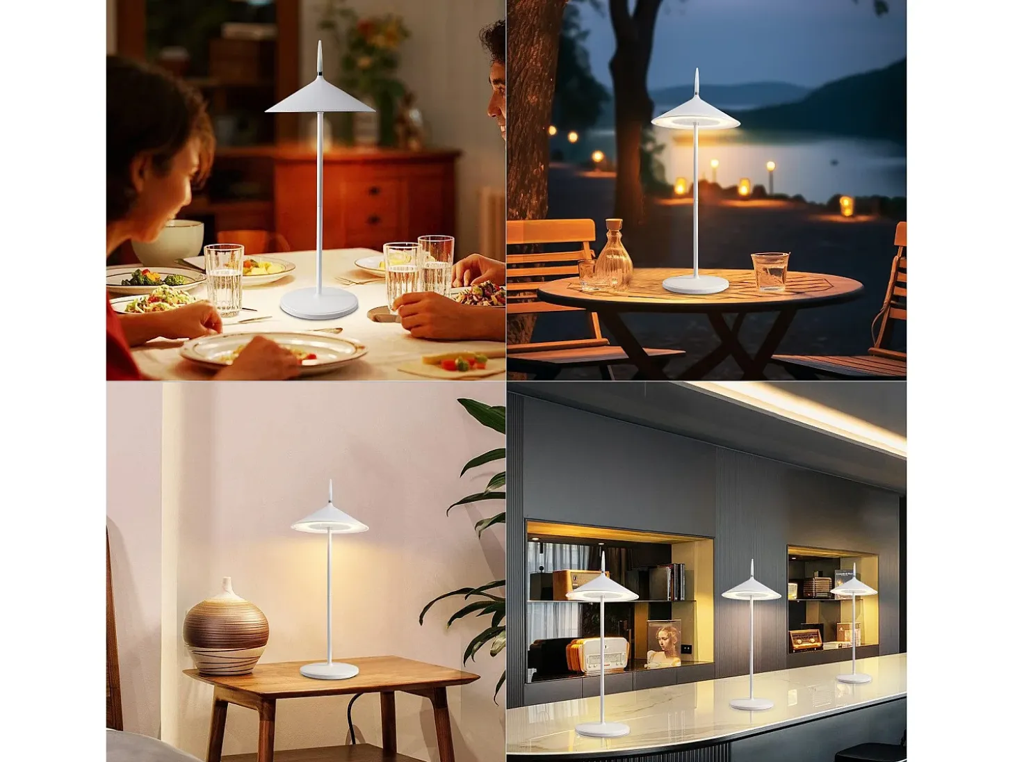NETTLIFE Lámpara de mesa con batería, lámpara de noche LED, conjunto de 2 inalámbricas 1800 mhA recargables táctiles regulables modernas blancas IP44