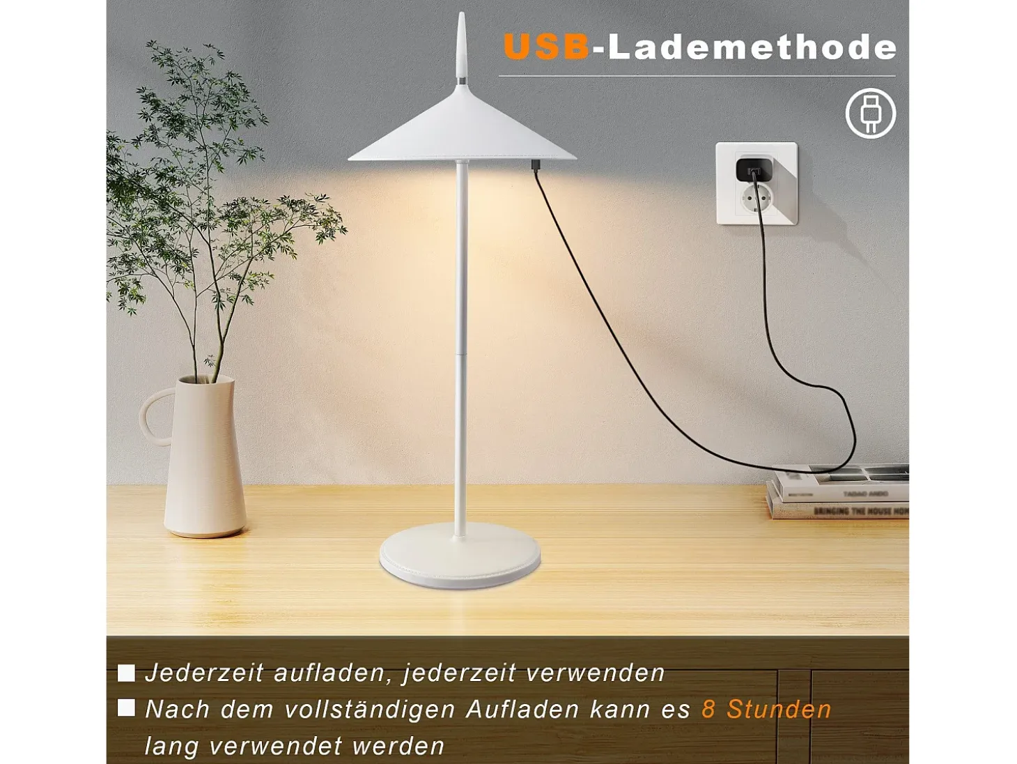 NETTLIFE Lámpara de mesa con batería, lámpara de noche LED, conjunto de 2 inalámbricas 1800 mhA recargables táctiles regulables modernas blancas IP44