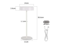 NETTLIFE Lámpara de mesa con batería solar, lámpara de noche inalámbrica LED 3600mhA, recargable táctil, regulable, blanca con batería USB