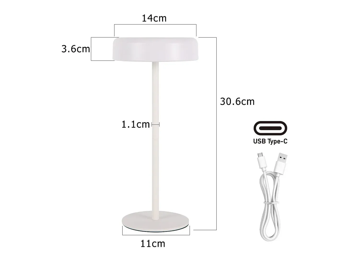 NETTLIFE Lámpara de mesa con batería solar, lámpara de noche inalámbrica LED 3600mhA, recargable táctil, regulable, blanca con batería USB