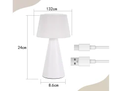 NETTLIFE Lámpara de mesa con batería, lámpara de noche LED - 3600 mhA inalámbrica, lámpara táctil regulable con batería blanca recargable por USB