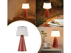 NETTLIFE Lámpara de mesa con batería solar, lámpara de noche LED inalámbrica, 3600 mhA, recargable, táctil, regulable, lámpara roja con batería USB