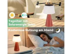 NETTLIFE Lámpara de mesa con batería solar, lámpara de noche LED inalámbrica, 3600 mhA, recargable, táctil, regulable, lámpara roja con batería USB