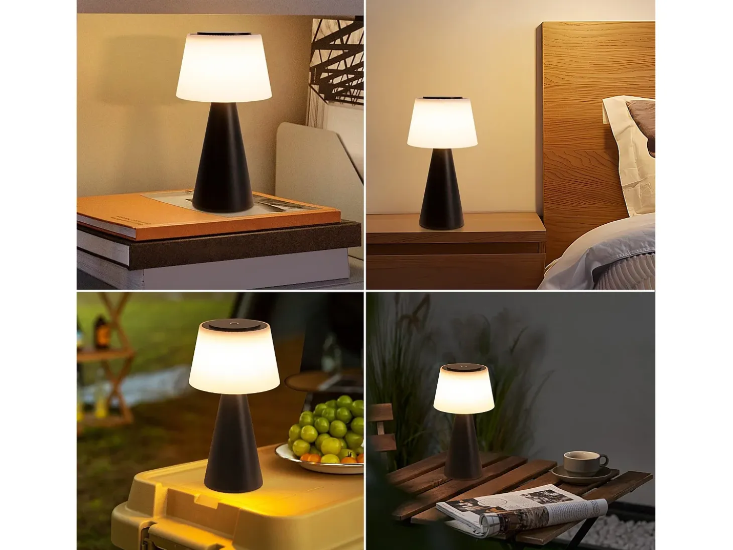 NETTLIFE Lámpara de mesa con batería, lámpara de noche LED inalámbrica de 3600 mhA, lámpara táctil regulable con batería negra recargable por USB