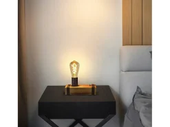 NETTLIFE Lámpara de Mesa de Madera Vintage Lámpara de Noche Retro E27 Lámpara de Noche Industrial de 20 CM con Enchufe - Sin Bombillas