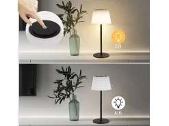 NETTLIFE Lámpara de mesa inalámbrica, lámpara de noche, batería - Lámpara de mesa LED táctil, lámpara regulable con USB recargable, negra, 3600 mhA