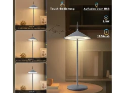NETTLIFE Lámpara de mesa inalámbrica, lámpara de noche LED con batería de 1800 mhA, recargable, táctil, regulable, moderna, IP44 con USB