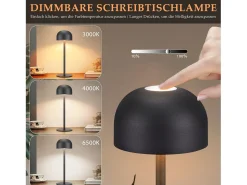 NETTLIFE Lámpara de mesa LED inalámbrica: lámpara de mesa regulable táctil con 3 temperaturas de color USB