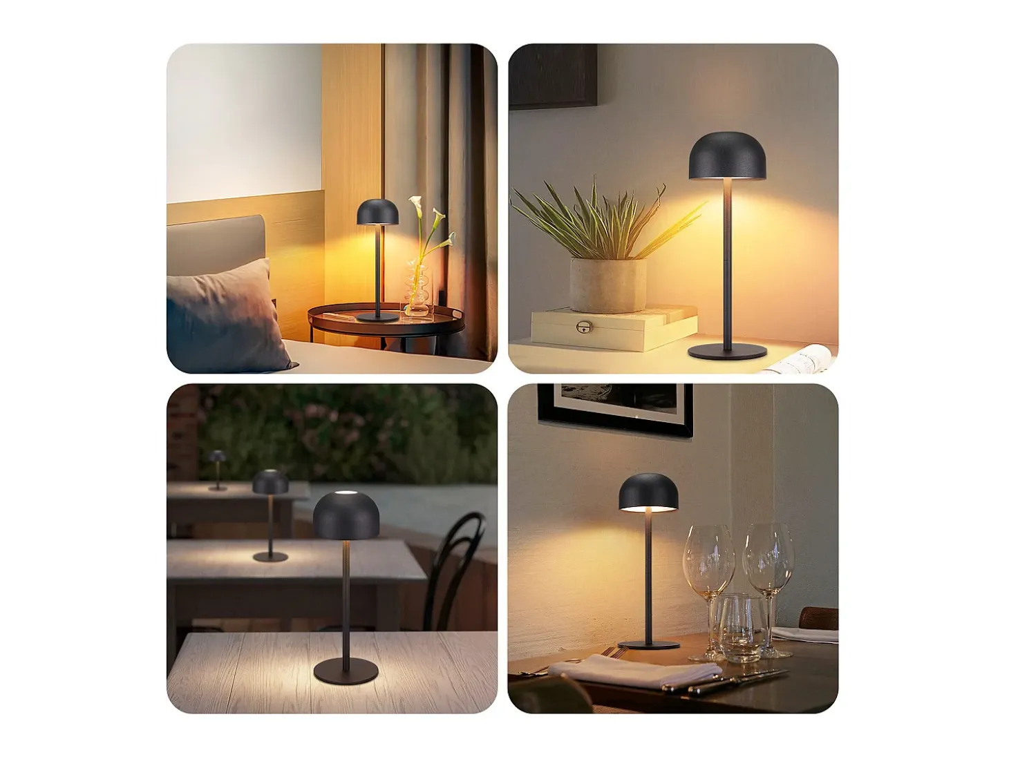 NETTLIFE Lámpara de mesa LED inalámbrica: lámpara de mesa regulable táctil con 3 temperaturas de color USB