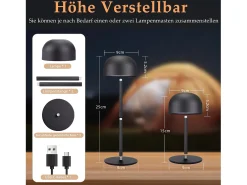 NETTLIFE Lámpara de mesa LED inalámbrica: lámpara de mesa regulable táctil con 3 temperaturas de color USB