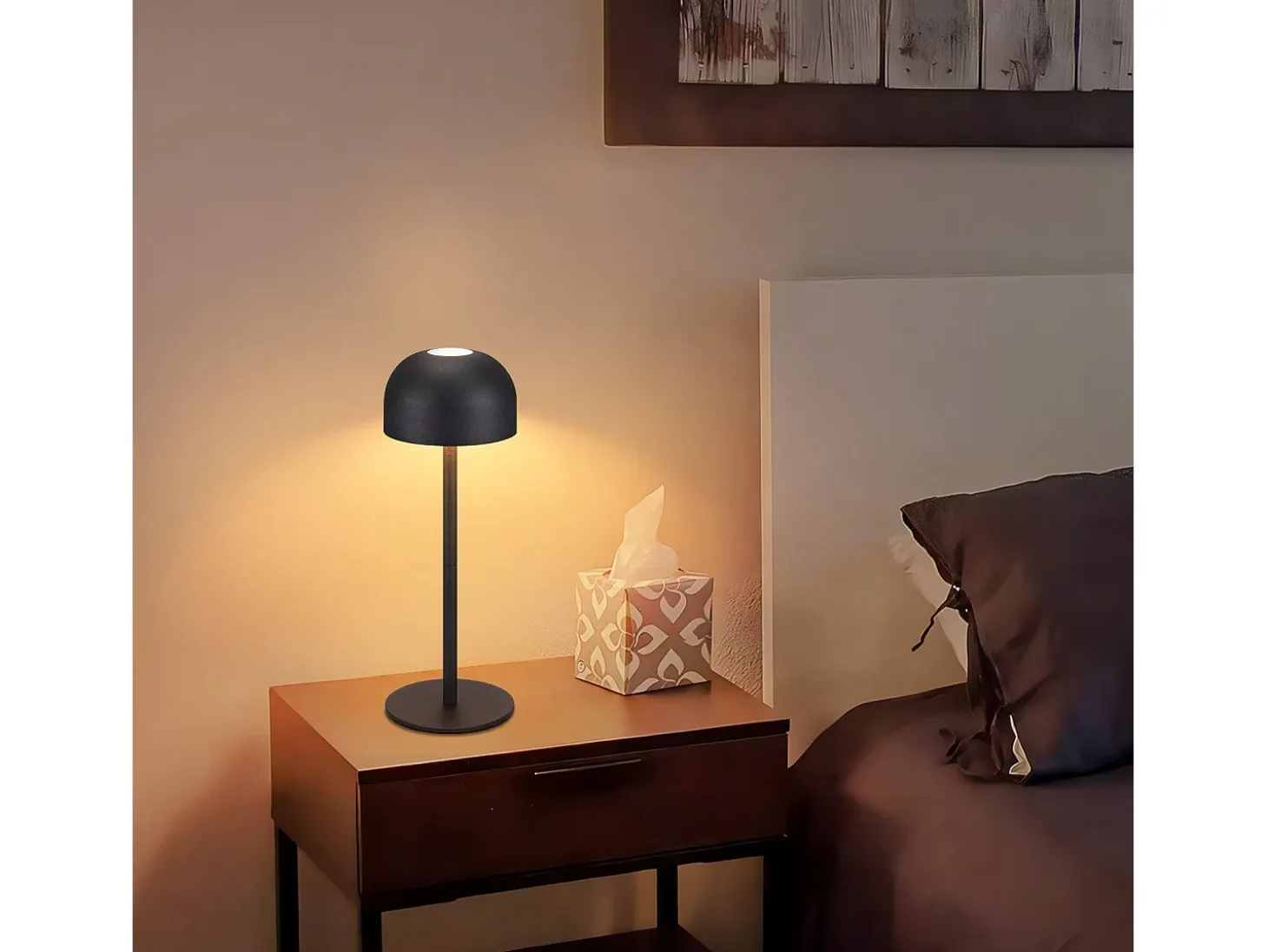 NETTLIFE Lámpara de mesa LED inalámbrica: lámpara de mesa regulable táctil con 3 temperaturas de color USB