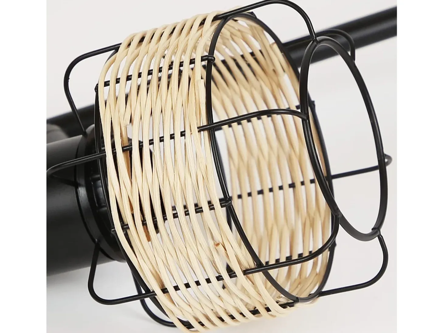 NETTLIFE lámpara de mesa, lámpara de cabecera vintage, lámpara retro para salón, negro, en rattan y metal, E27.