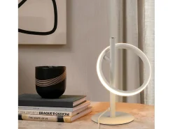 NETTLIFE Lámpara de mesa LED moderna - Lámpara de cabecera con forma de anillo blanco Rotación Anillos extraíbles 13W 3000K Blanco cálido